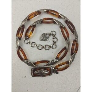 Vintage Women Brighton  32” Silver & Tortoise Lucite Chain Link Hobo Hippie Belt
